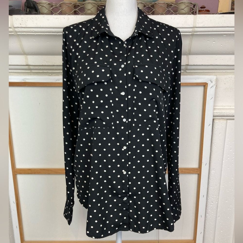 Kut from the Kloth Black Top with White Dots oversized